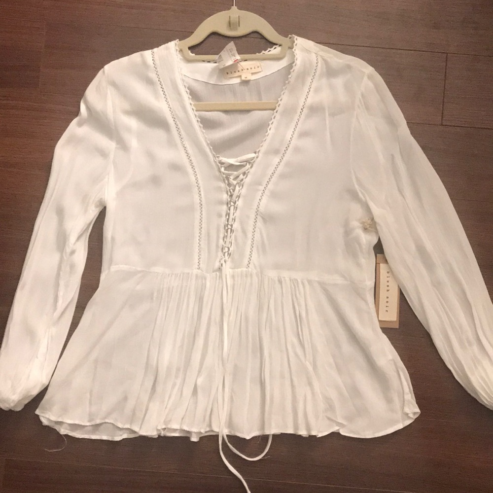 Blush White Lace Up Top